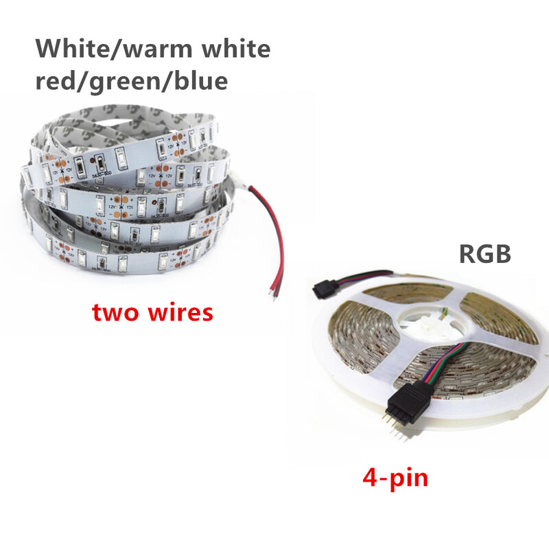 Tira de luces LED Flexible para decoración del hogar, cinta de 60LEDs/M 1m-5m DC12V, SMD 2835 5630, NO impermeable, RGB