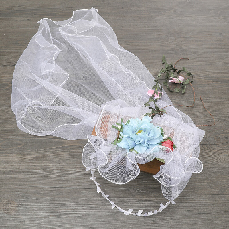 MOLANS Elegant Short Wedding Veils Stimulation Sky Blue Flower Bridal Veil for Women Female Marriage Wedding Accessories