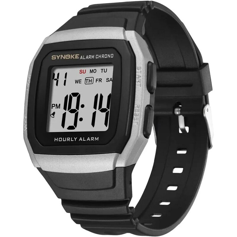 Synoke relógio de pulso masculino fashion esportivo, à prova d'água led digital eletrônico militar com alarme