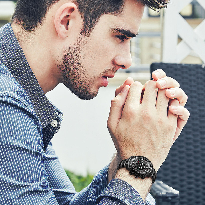CAINO moda męska biznes zegarek kwarcowy na rękę luksusowa tarcza marki pełny stalowy pasek wodoodporne zegarki sportowe męskie Relogio Masculino