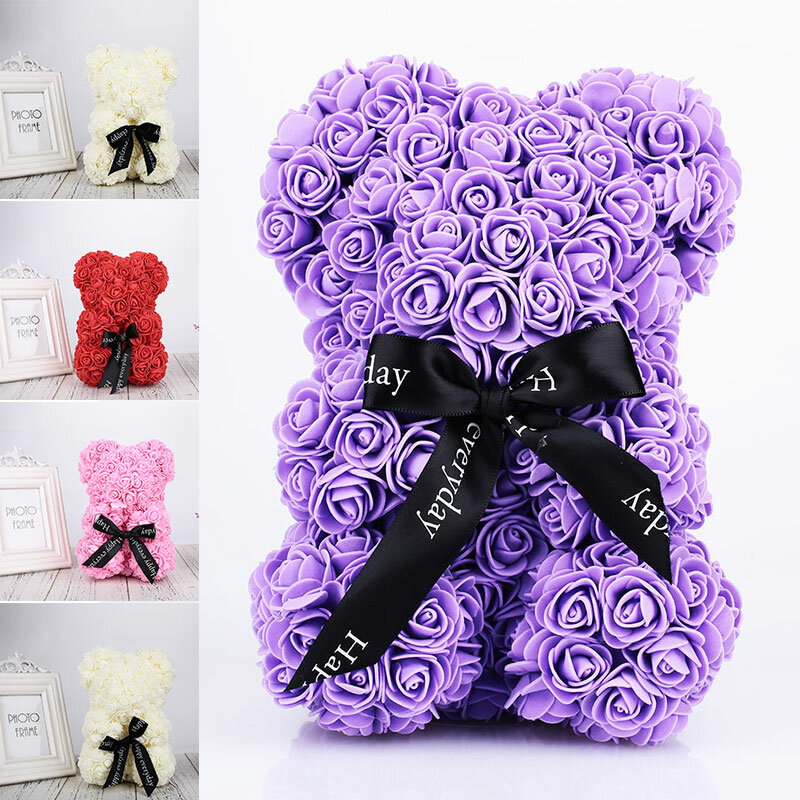 Mother's Day gift Artificial PE Rose Bear Toy DIY Valentine Gift PE Rose Doll Gift For Creative Wedding Party 7 Colors