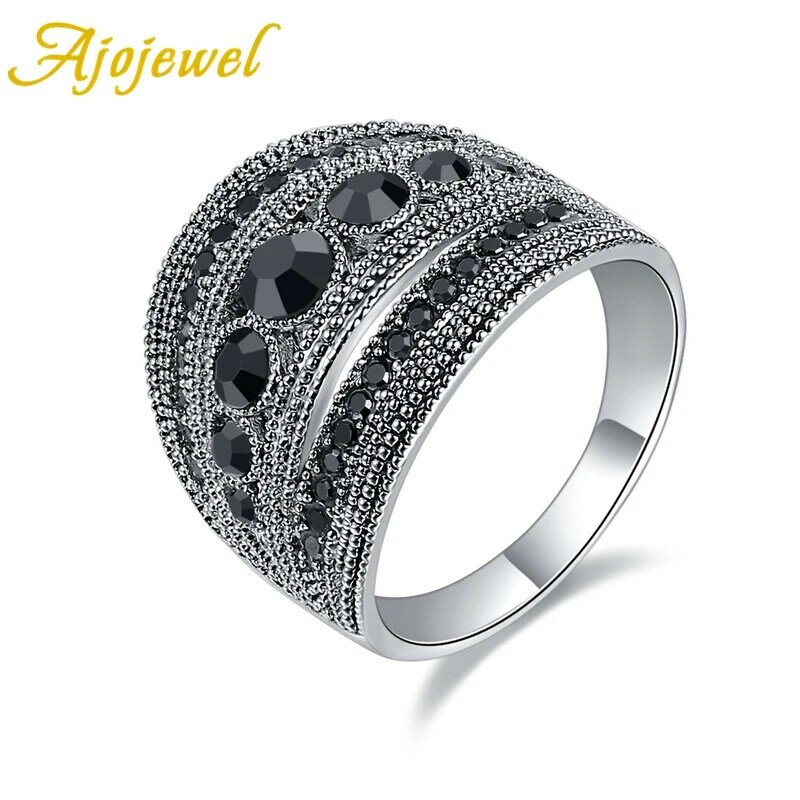 Ajogem-خاتم نسائي من الزركونيا المكعبة ، خاتم إصبع بتصميم هندسي عتيق ، اللون الأسود ، الأكثر مبيعًا