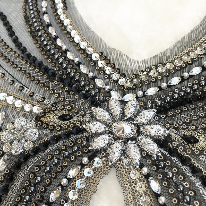 Bi.Dw.M – patchs de couture perlés en dentelle cristal et strass, artisanat fin, pour vêtements et robes de décoration, 28x41cm