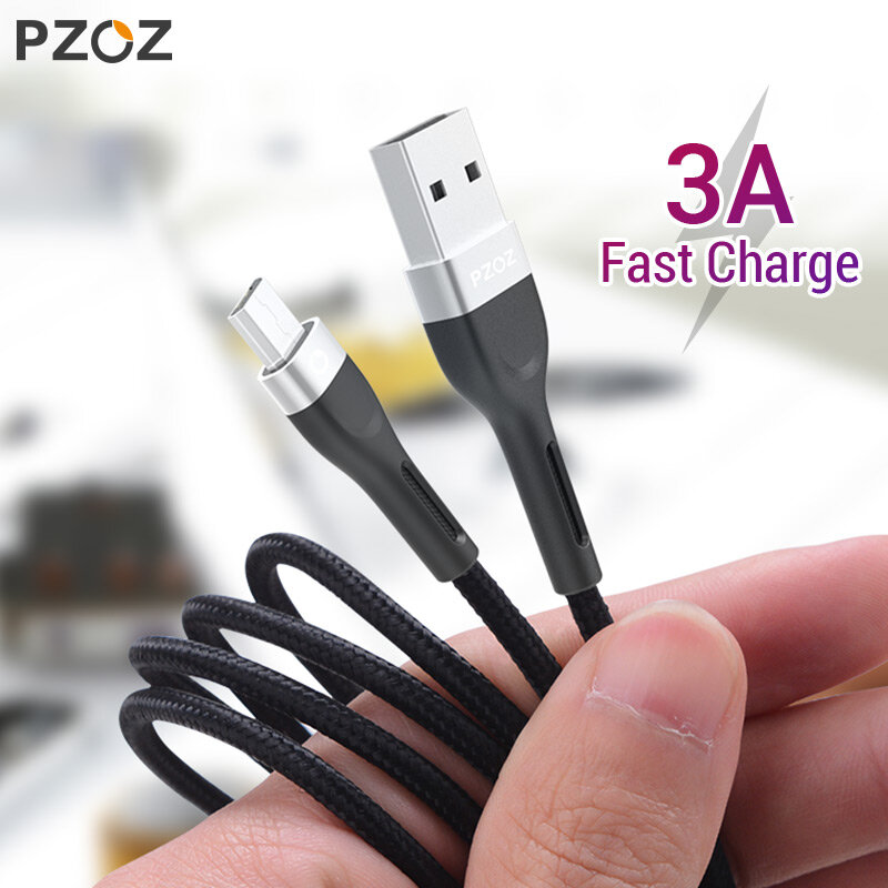 Pzoz micro usb cabo de carregamento rápido 3a microusb cabo para samsung s7 xiaomi redmi nota 5 pro telefone android cabo micro usb carregador