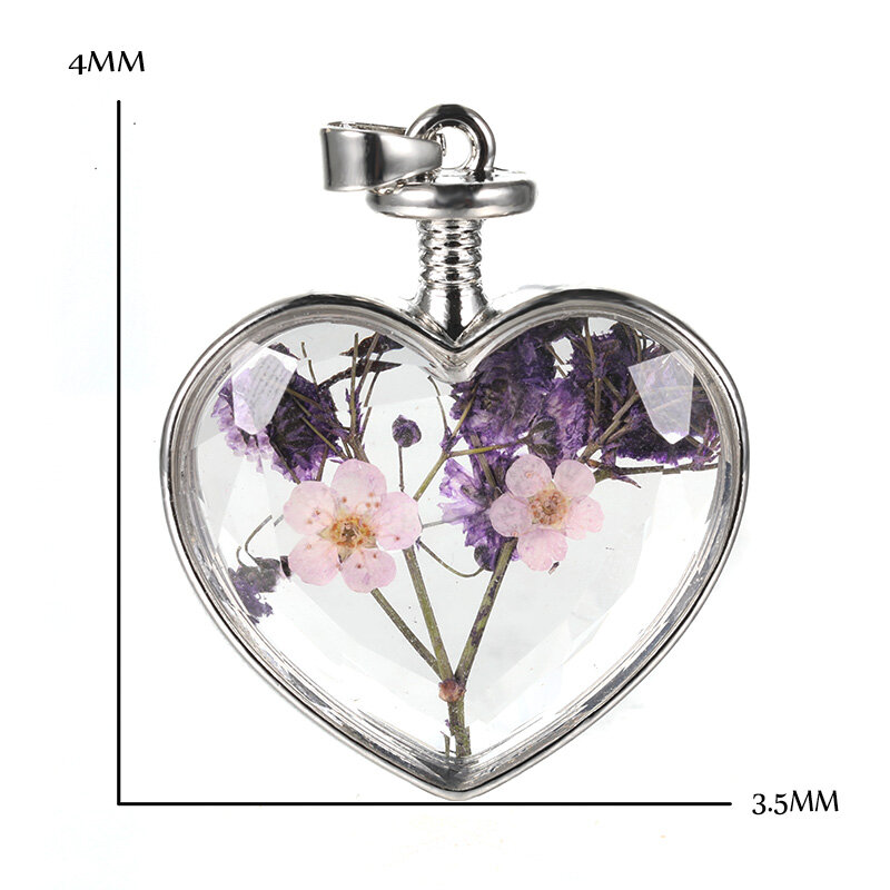 Collar de Metal de cristal Original, decoración rosa Natural, flor seca, collar de Metal con forma de amor, joyería colgante