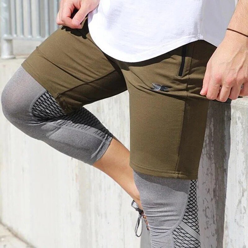 Pantalones cortos de fitness para hombre, Shorts de algodón de alta calidad, a la moda, con bolsillos y cremallera, M-XXL