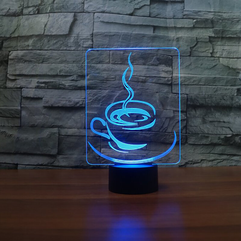 ถ้วยกาแฟรุ่น3D Night Light 7สีเปลี่ยน LED โคมไฟตั้งโต๊ะ USB Touch รีโมทคอนโทรล Home Office ตกแต่งของขวัญของเล่น