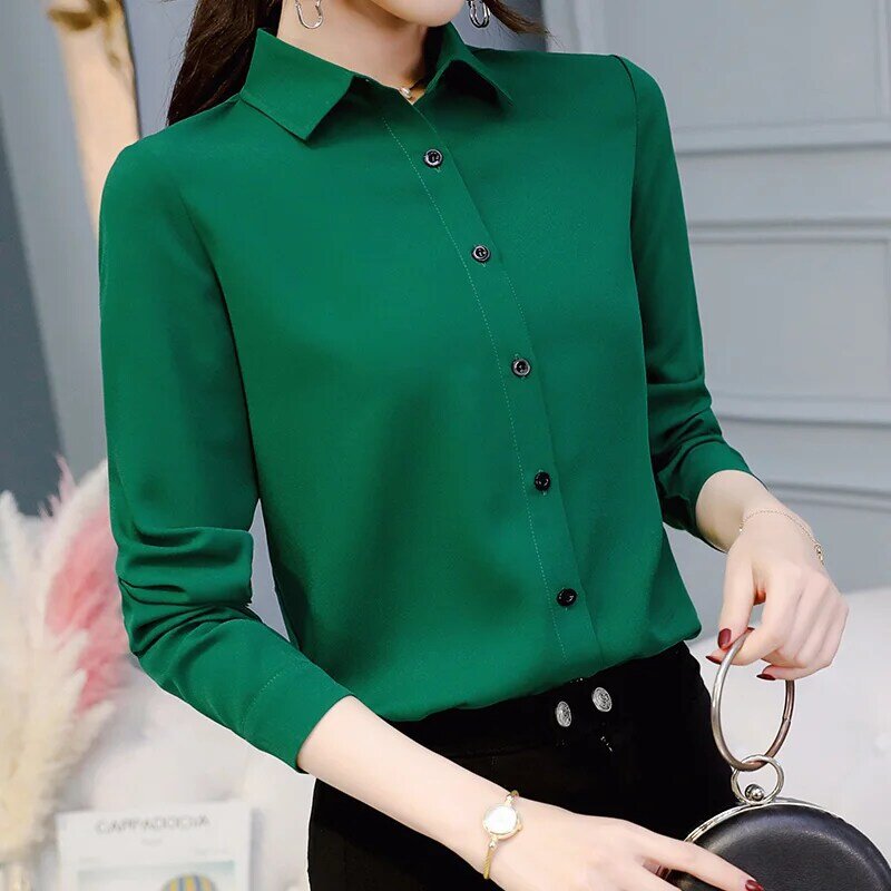 Women Long Sleeved Solid Chiffon Blouse 2020 Office Lady Spring Summer Plus Size Blouses OL Style Shirts Blusas Chemise Femme