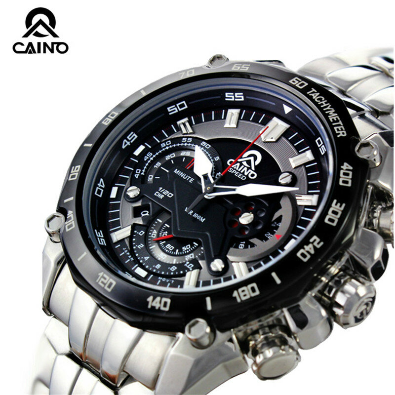 CAINO Homens Relógios Desportivos Cronógrafo Data 100 m Top De Luxo Da Marca À Prova D' Água Relógio de Moda Quartzo Relógio de Pulso de Aço Completa Negócios