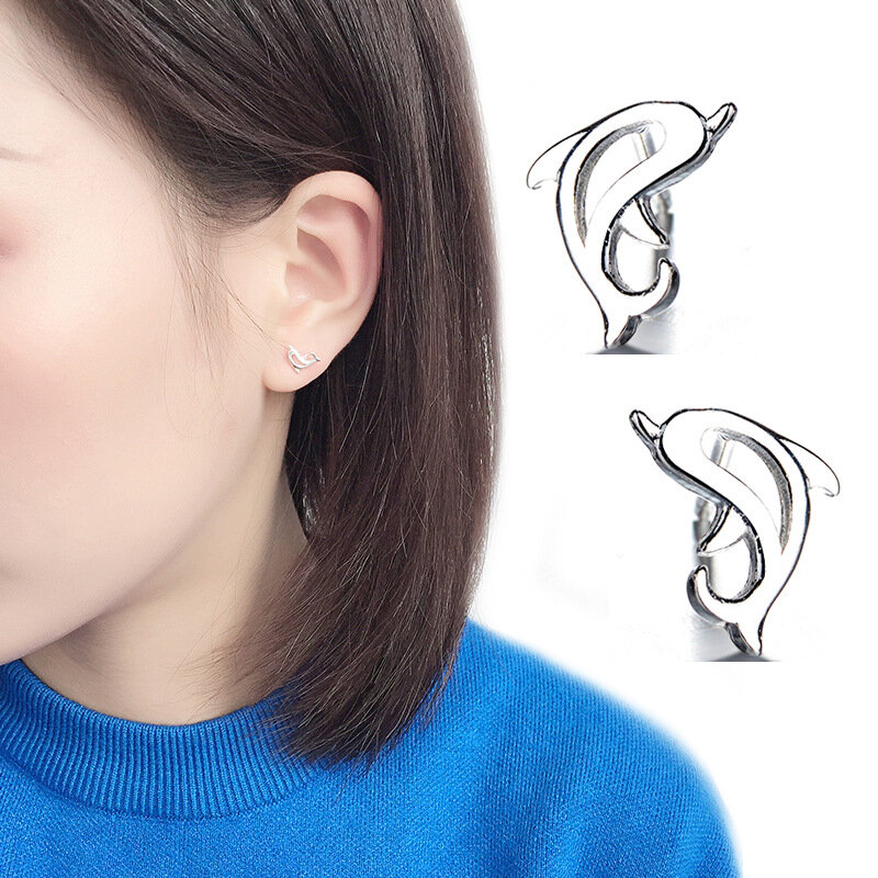 FENGLI Cute Silver Trendy Studs Earring Cute Ocean Animal Stud Earrings for Women Fashion Jewelry Girl Gift Wholesale