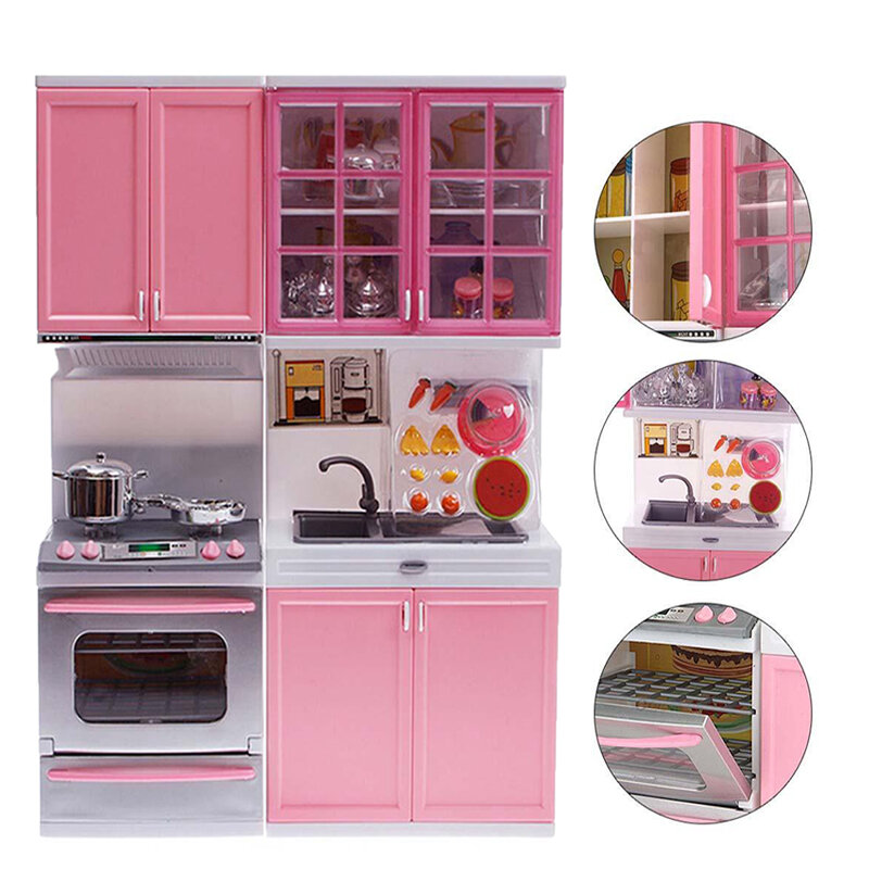 1 set Kid Kitchen Pretend Play Cook Cooking Set Pink Cabinet Stove Fun Learning & Educational Toys Xmas Gifts for Baby & Parent