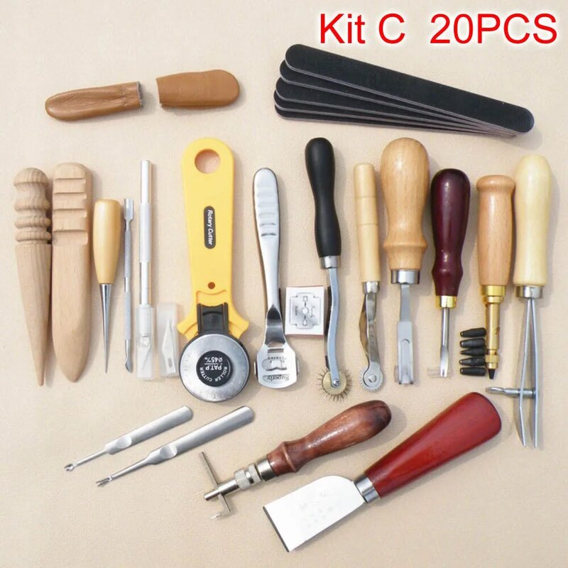 Sanbest-Kit de herramientas profesionales para artesanía de cuero, accesorios para costura a mano, punzón, tallado, agujero de trabajo, conjunto de Groover de sillín, bricolaje