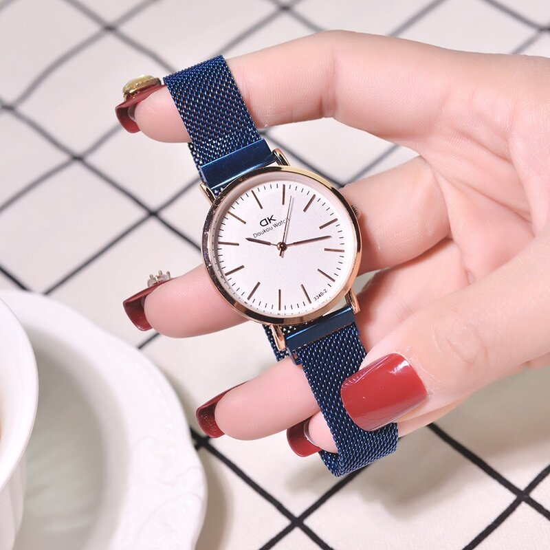 Relógio magnético feminino luxuoso em aço inoxidável, cores rosa e dourado, com pulseira de malha, de qualidade, clássico, 2021