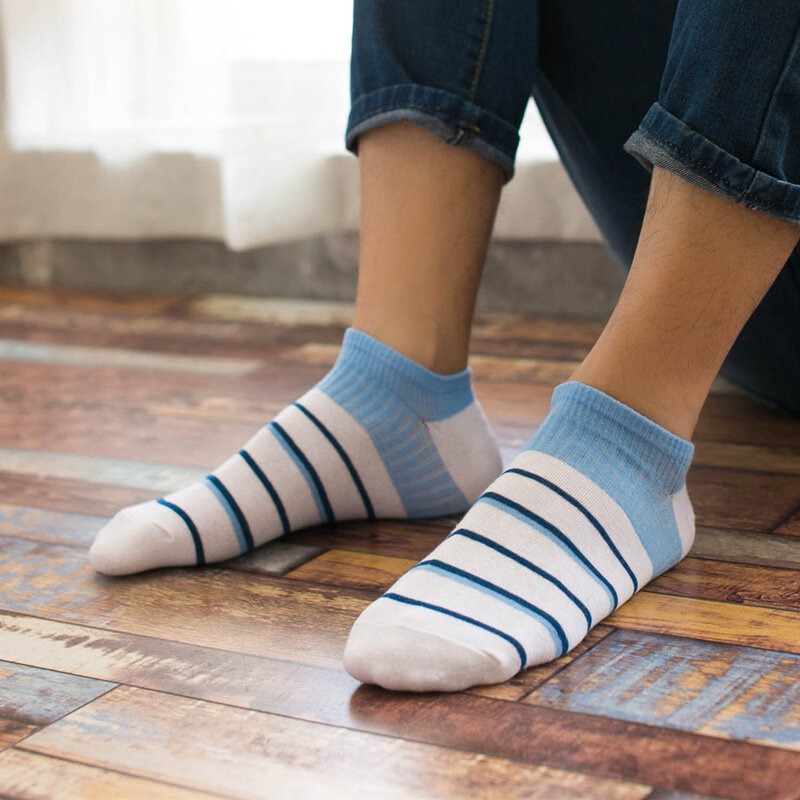 5 pares de calcetines de rayas de colores nuevos de algodón para hombre, calcetines de moda informales de colores mezclados, calcetines invisibles para hombre que combinan con todo