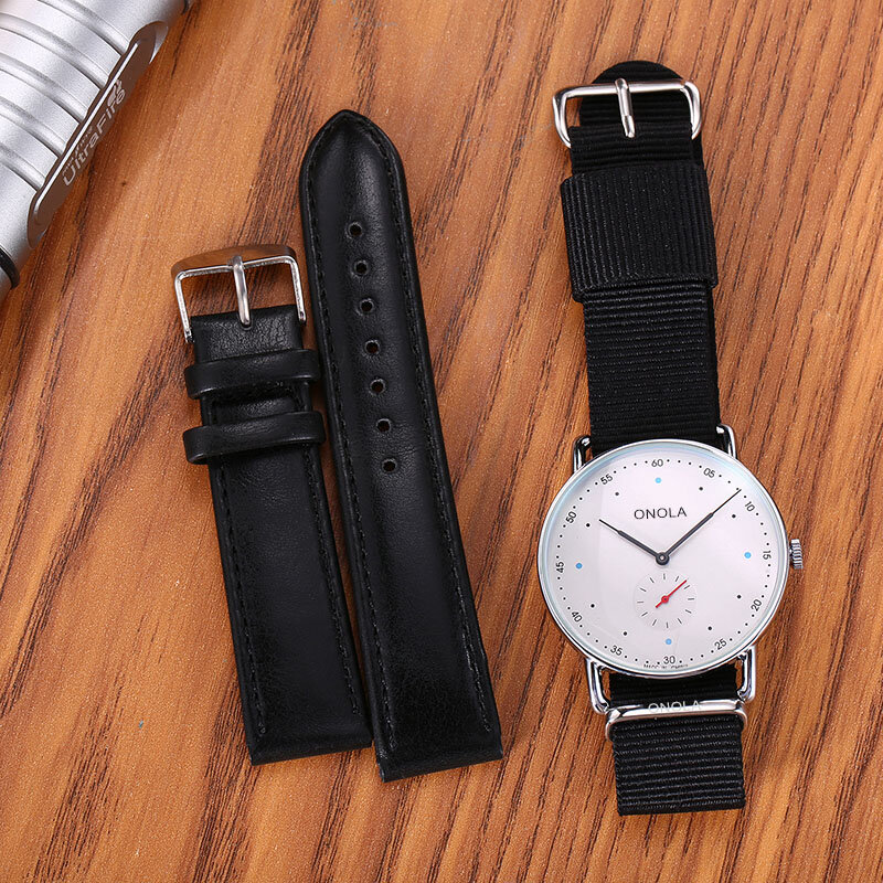 Marca de moda onola simples casual couro relógios masculinos de negócios à prova d' água pulseira de nylon relógio de pulso de quartzo masculino