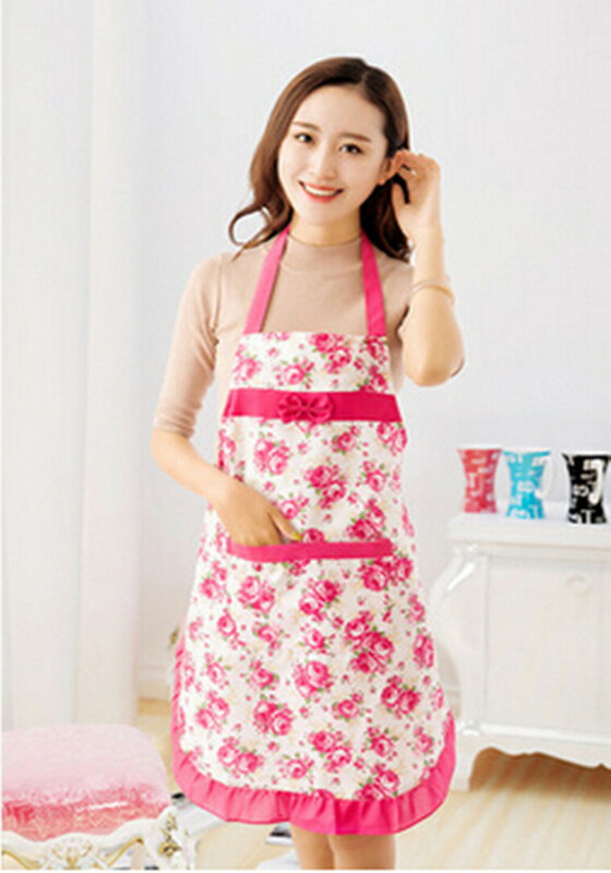 1 pc 새로운 패션 편리한 여성 방수 주부 주방 허리 앞치마 민소매 체크 jeanette 꽃 앞치마 포켓