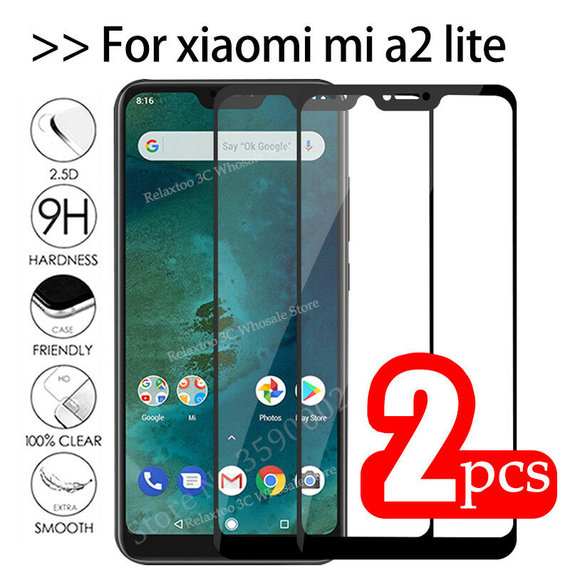 Xiaomi-Mi A2 라이트 유리 강화 유리, 샤오미 mi a2 라이트 보호 유리, Xiomi Mia2 A2lite Mia2lite A 2 라이트 안전 필름, 2 개
