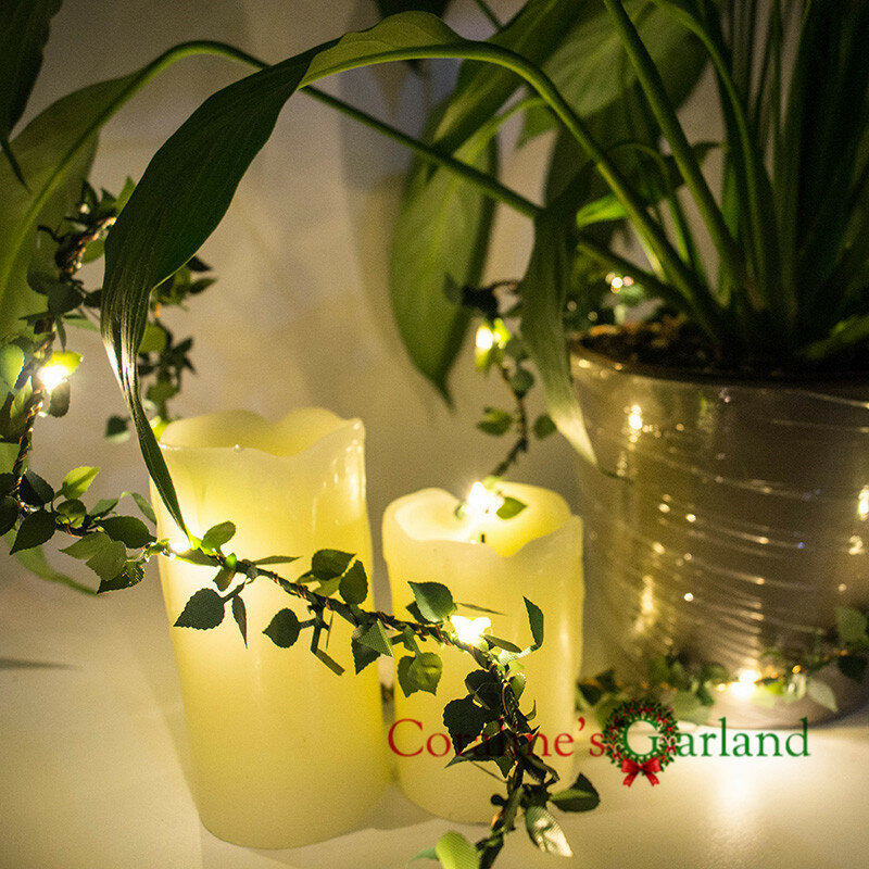 Guirnalda de luces LED con batería para exteriores, cuerda de hojas de 2M, 5M, 10M, funciona con batería para decoración rústica, bodas, fiestas, eventos
