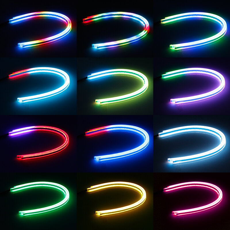 2Pcs Universal Flexible Flowing RGB Daytime Running Light DRL Multi Color LED Strip Turn Signal Lights For Headlight