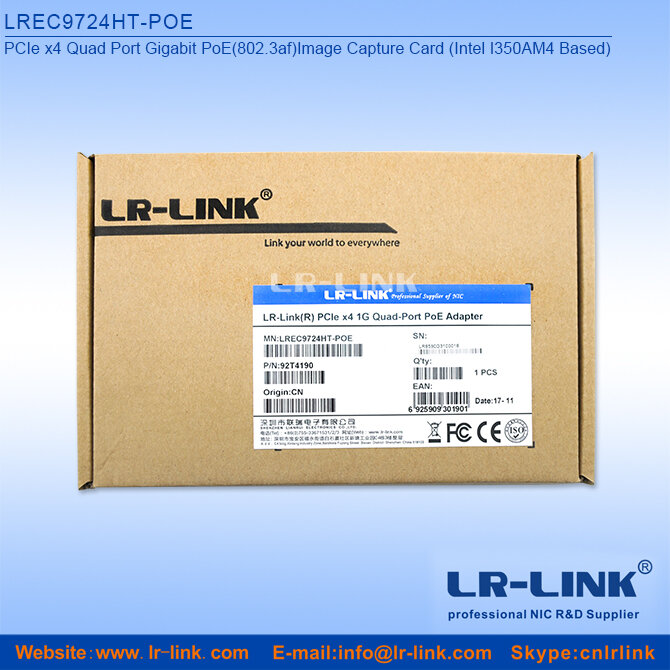 LR-LINK PCIe x4 Quad Port Gigabit PoE (802,3 af & 802,3 at) Bild Erfassen Karte Intel I350AM4 Basierend