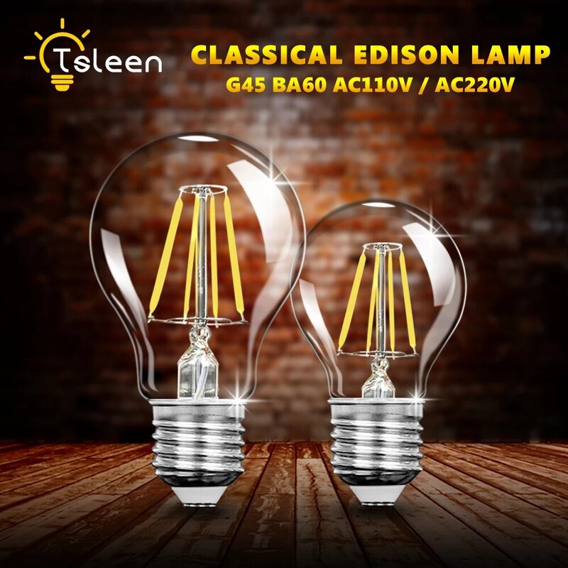 TSLEEN Giá Rẻ! 1 Máy Tính E27 4W 8W 16W Edison Retro Dây Tóc COB LED Vintage Tròn G45 A60 đèn Lampada Led 110V 220V