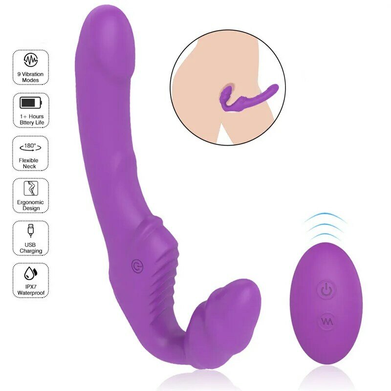 Dildo vibratore adulti senza spalline Strapon donne 9 velocità doppia vibrazione lesbica G Spot Silicone giocattoli adulti del sesso per coppia femminile
