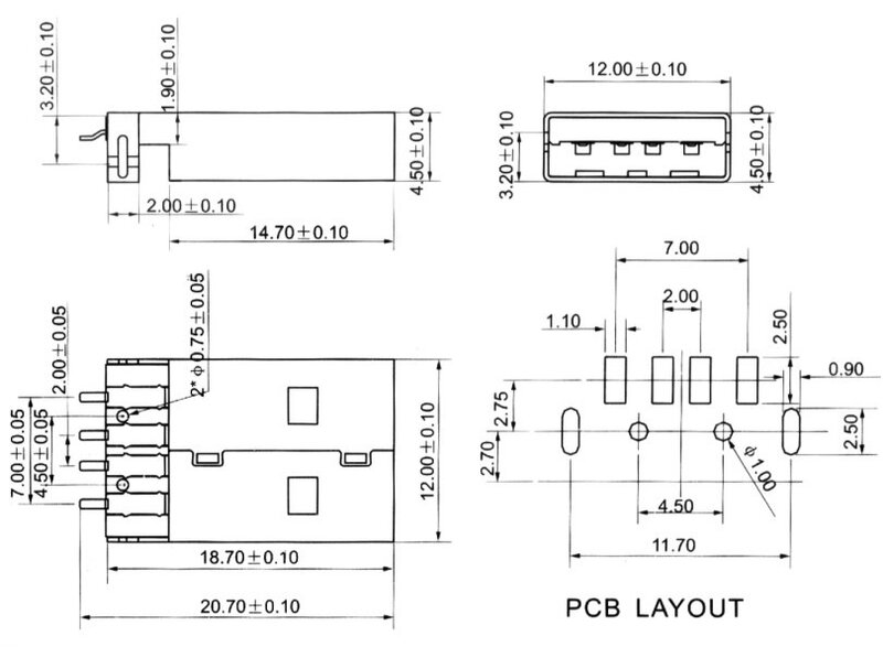 10 قطعة/الوحدة USB 2.0 4Pin نوع المكونات الذكور SMT موصل أسود G49 لنقل البيانات شحن مجاني
