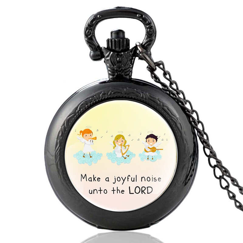 Make a Joyfil เสียงรบกวน Unto The Lord ข้อพระคัมภีร์สร้อยคอควอตซ์นาฬิกาพ็อกเก็ตนาฬิกาบรอนซ์ผู้ชายคริสเตีย...