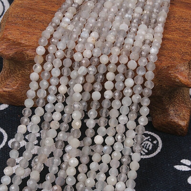 Натуральный граненый лунный камень, драгоценный камень 2 мм, 3 мм, круглые аксессуары для рукоделия, ожерелье, браслет, серьги, изготовление ю...