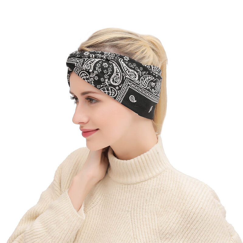 Bohemian Style Hairband For Women Geometric Cashew Print Retro Cross Knot Turban Bandage Bandanas Headwear Hair Accessories