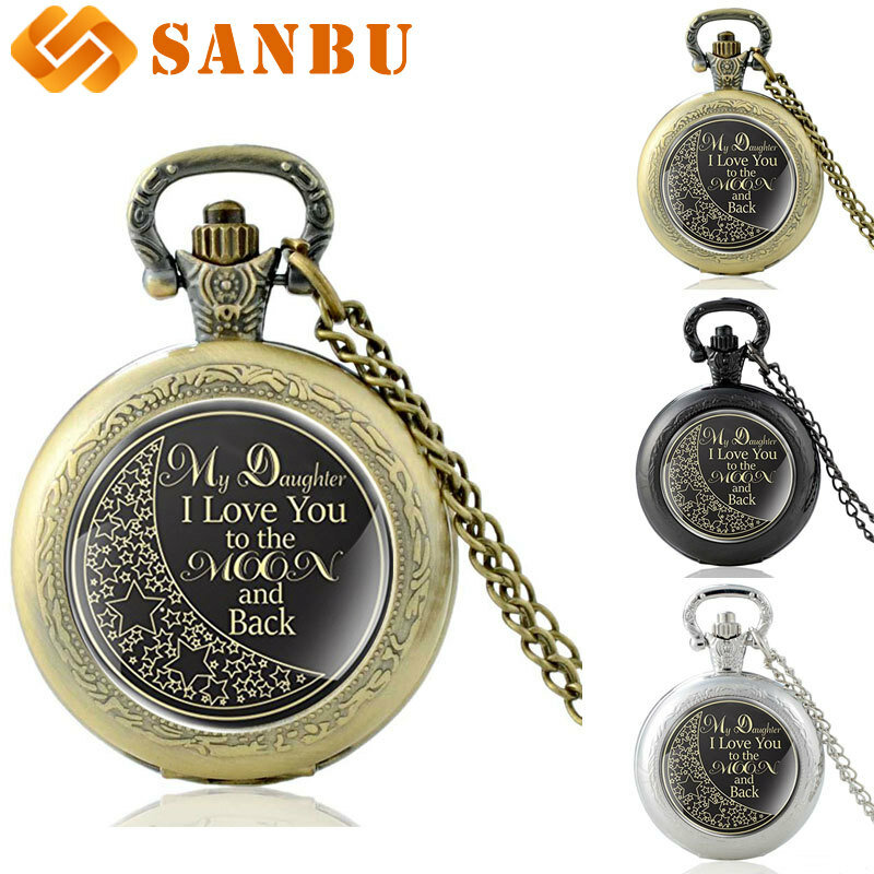 Reloj de bolsillo de cuarzo con diseño de "Love You to the Moon" Para Hija, pulsera de mano de estilo Vintage en bronce, regalo de joyería para hija