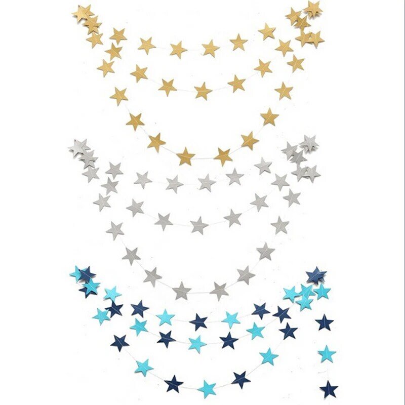 4M Paper Star Garlands Banner Birthday String Chain Wedding Party Decoration Banner Room Home Theme Party Toys Decoration Access