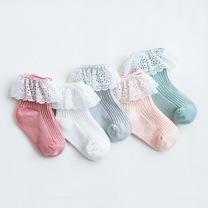 Calcetines de encaje para niño y niña, medias de encaje lateral, de doble aguja, boca suelta, color sólido, M16