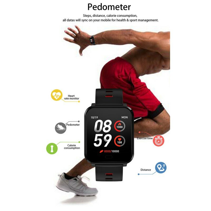 Relógio inteligente ip68 à prova dmulti água multi-movimento modo freqüência cardíaca monitoramento de pressão arterial informação empurrar relógio inteligente