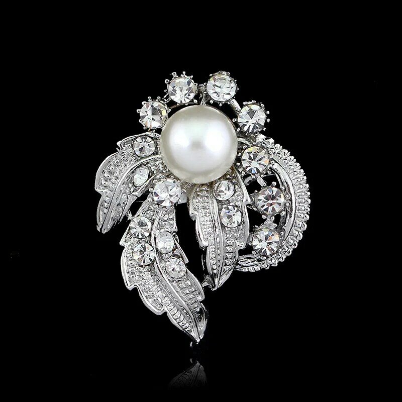 Broches de flor de cristal de estrás para boda, broche para fiesta nupcial, accesorios de joyería de perlas de imitación