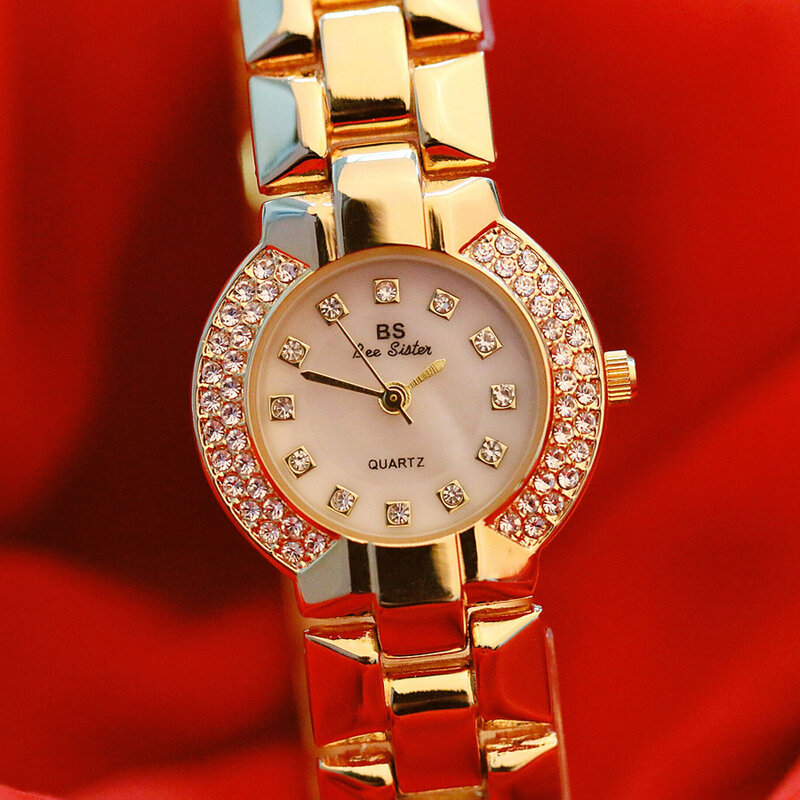 BS 다이아몬드 작은 시계 여자 2018 고품질 유행 Fritillaria 시계 여자 최고 상표 호화스러운 숙녀 시계 석영 금 시계