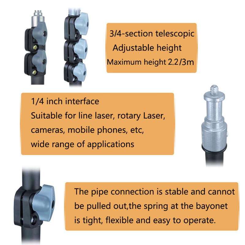 FIRECORE – trépied de niveau Laser réglable 2.2M/3M, support 3/4 pouces avec adaptateur, hauteur 1/4 nœuds