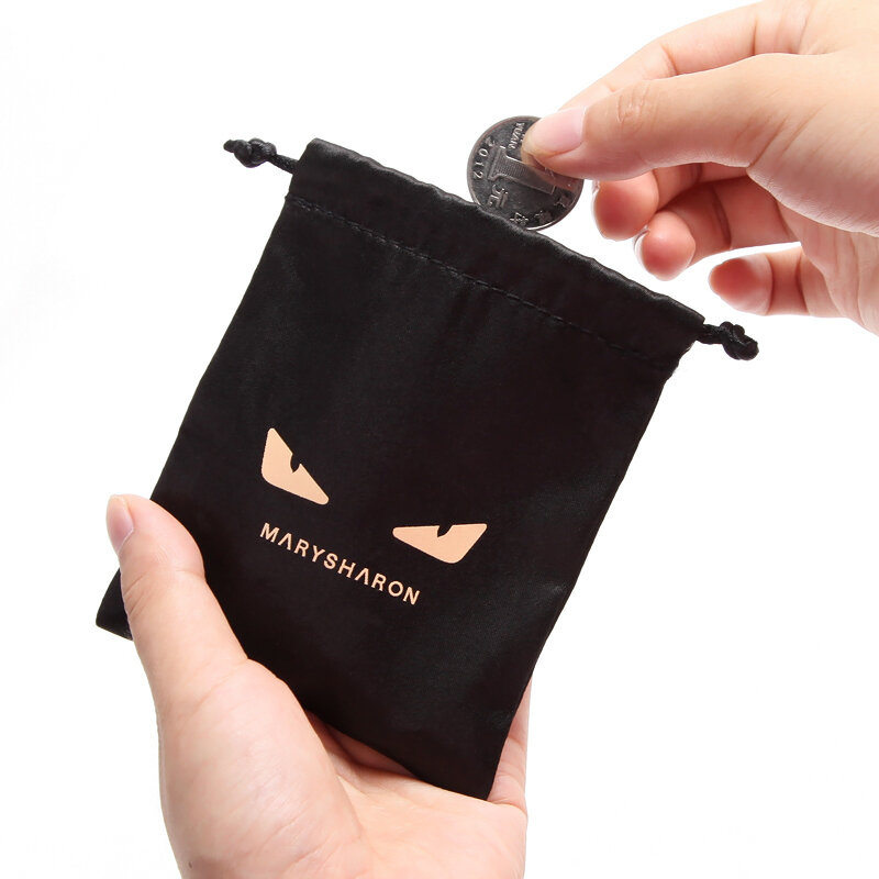 Bolso de compras ecológico con cordón pequeño, bolsa para guardar joyas, ojos negros, de seda y satén