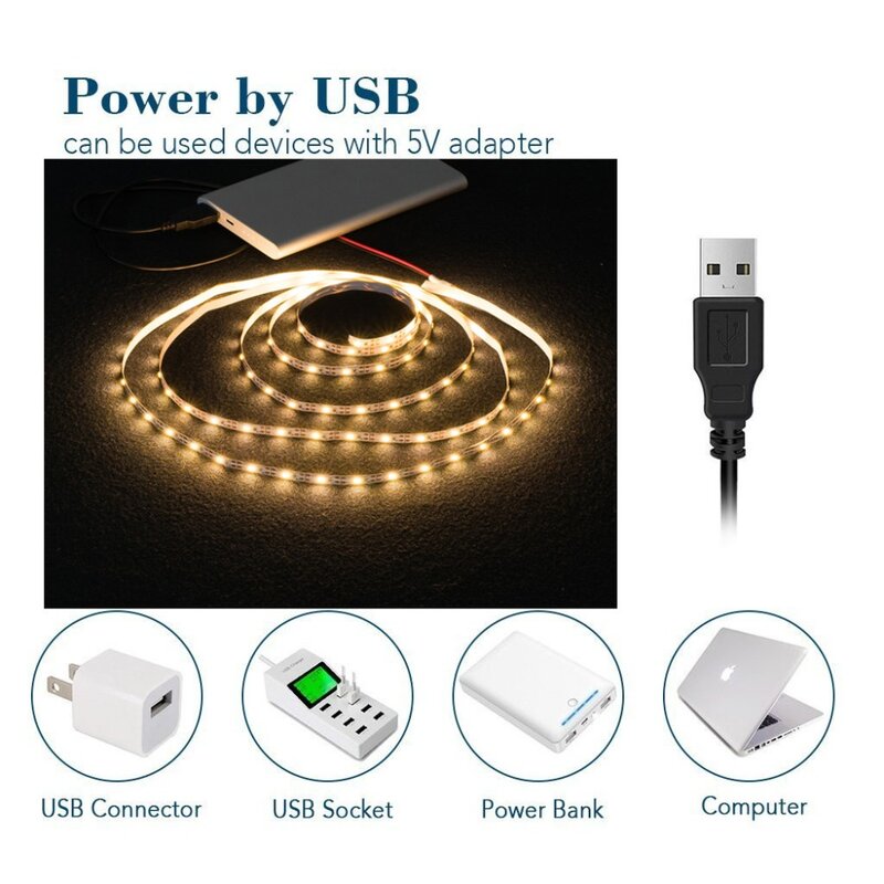 Светодиодная лента 2835SMD с питанием от USB, гибкая светодиодная лампа RGB для подсветильник Ки телевизора, рабочего стола, экрана, диодсветильни...