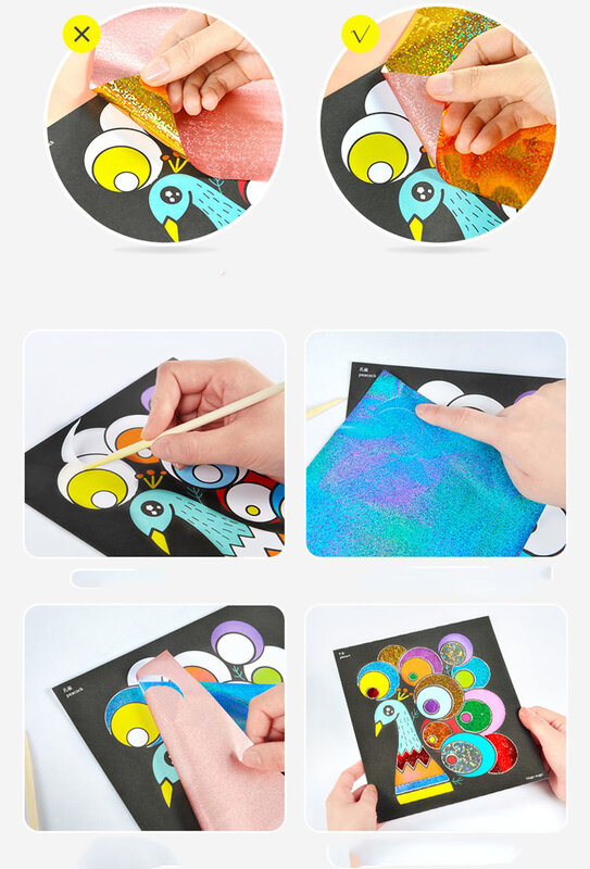 9Pcs/12Pcsเด็กกล่องสติกเกอร์รวม30Pcs Rainbow TransferภาพวาดกระดาษDIY Craftของเล่นArtสติกเกอร์ภาพวาด
