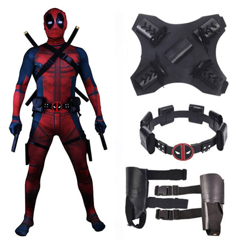 Costume Deadpool pour homme, 2019, Spandex, Lycra Zentai, combinaison d'halloween, Cosplay, ceinture, masque, holster