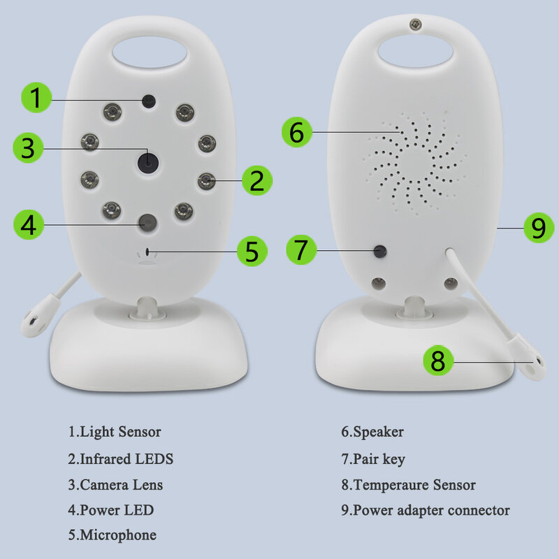 Video Wireless Baby Monitor telecamera di sicurezza a colori da 2.0 pollici 2 vie Talk NightVision IR LED monitoraggio della temperatura con 8 ninne nanne