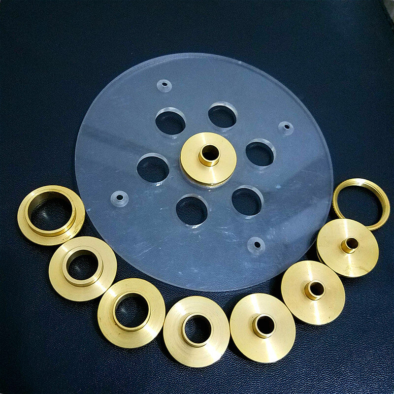 10PCS Brass Router Plate Guide Bushings + Round Base bottom Plate For Woodworking Trimming Machine Router Table Insert Plate