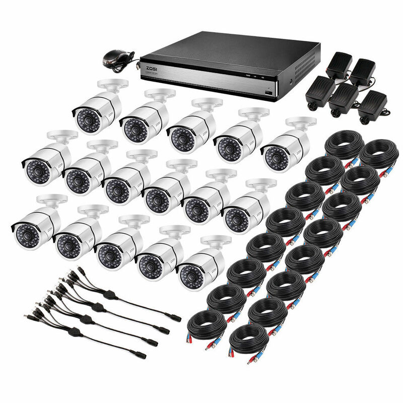 ZOSI 1080p 16CH Video Surveillance System with 16pcs 2.0MP Night Vision Outdoor/Indoor Home Security Cameras 16CH CCTV DVR Kit