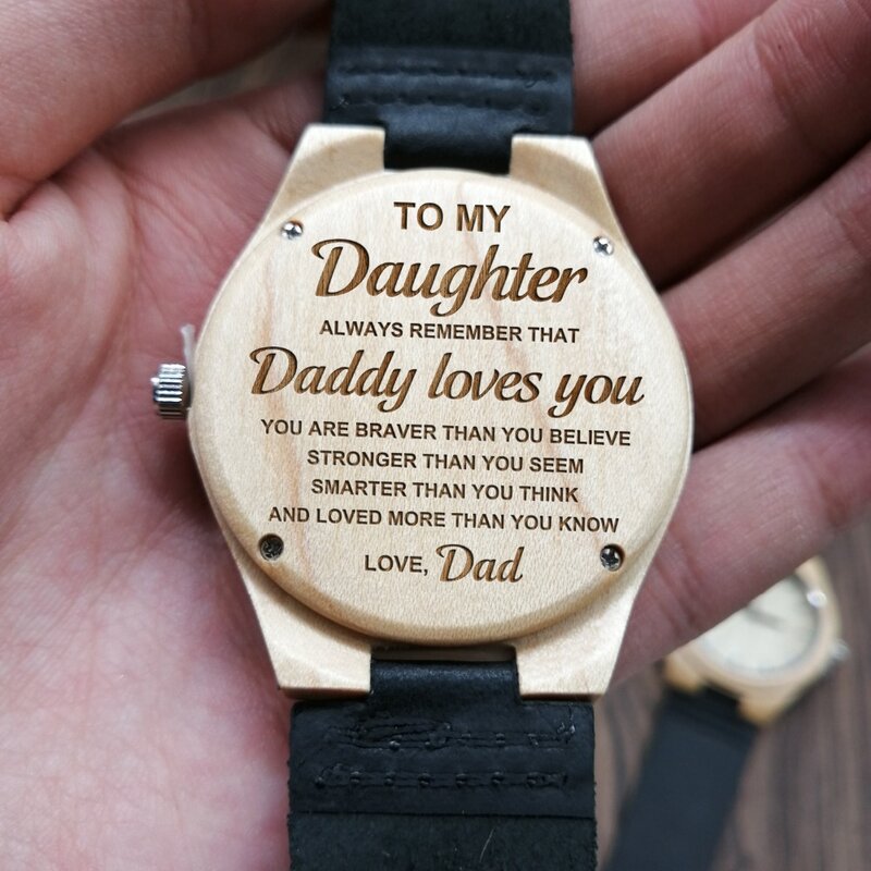 Om Mijn Dochter-Gegraveerde Houten Horloge Vrouwen Horloge Japan Automatische Quartz Horloges Meisje Pols Esdoornhout Horloge Geschenken