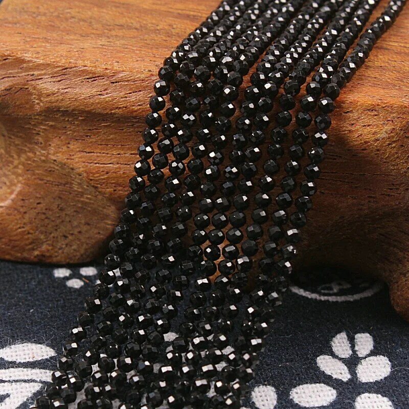 Natural Black Spinel Gemstone 2mm 3mm 4mm Round Faceted Loose Beads DIY Accessories for Necklace Earring Bracelet Jewelry Making