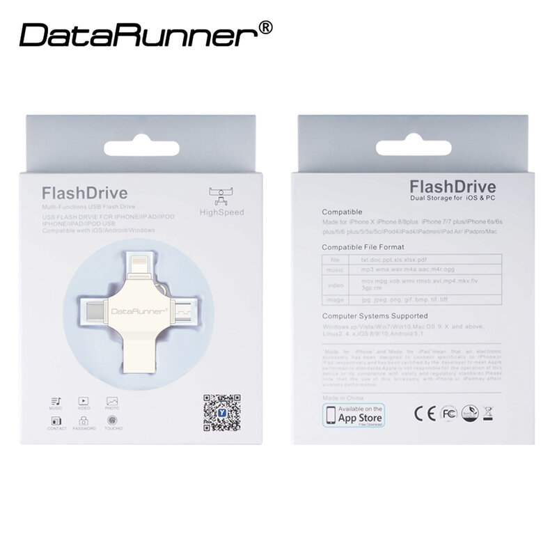 ใหม่ DataRunner USB แฟลชไดรฟ์ 128 GB ไดรฟ์ปากกา OTG 32 GB 64 GB Pendrive 4 in 1 USB3.0/ iOS/Micro usb/Type C USB Flash Memory Disk
