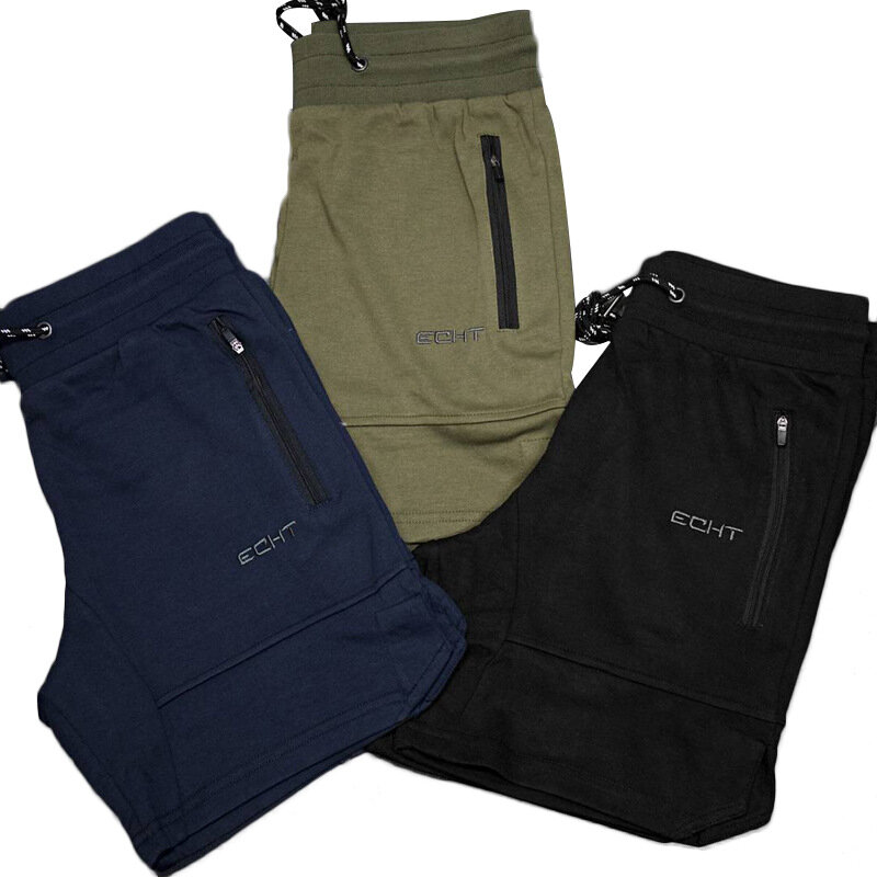 Pantalones cortos de gimnasio para hombre, con cremallera, Patchwork, Fitness, culturismo, 3 colores, novedad de verano 2021