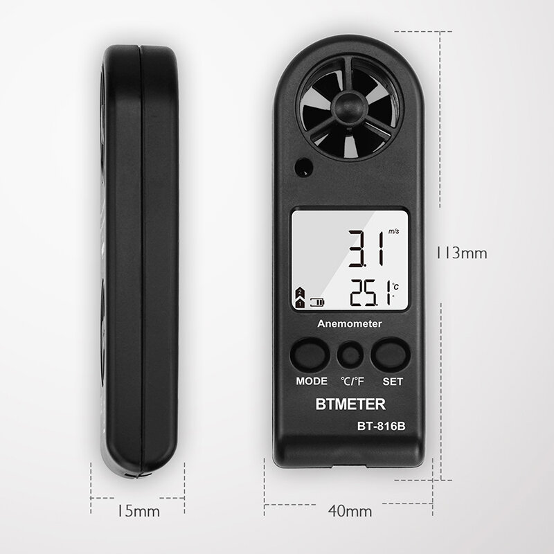 Mini anemômetro digital com tela lcd, verificador de velocidade de vento e fluxo de ar