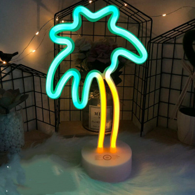 8 Mode Lampu Led Neon Tanda Liburan Pesta Natal Dekorasi Rumah Kamar Tidur Lampu Meja Flamingo Bulan Unicorn Pohon Neon Kuning